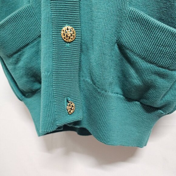 l. Magnin by Ballantyne Button Up Cardigan Sweater Women Size M Green Pure Wool - Picture 14 of 14